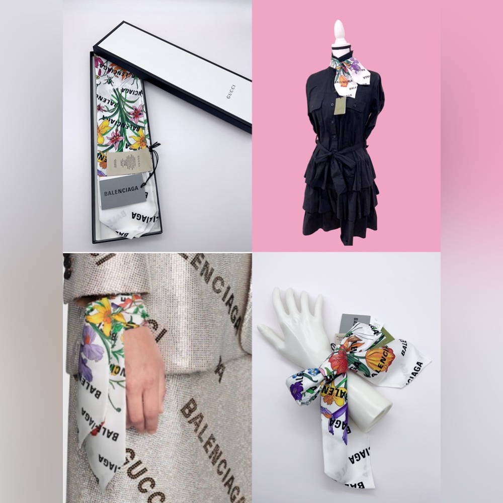 NWT 100% Authentic Gucci X Balenciaga Floral Print Silk Scarf